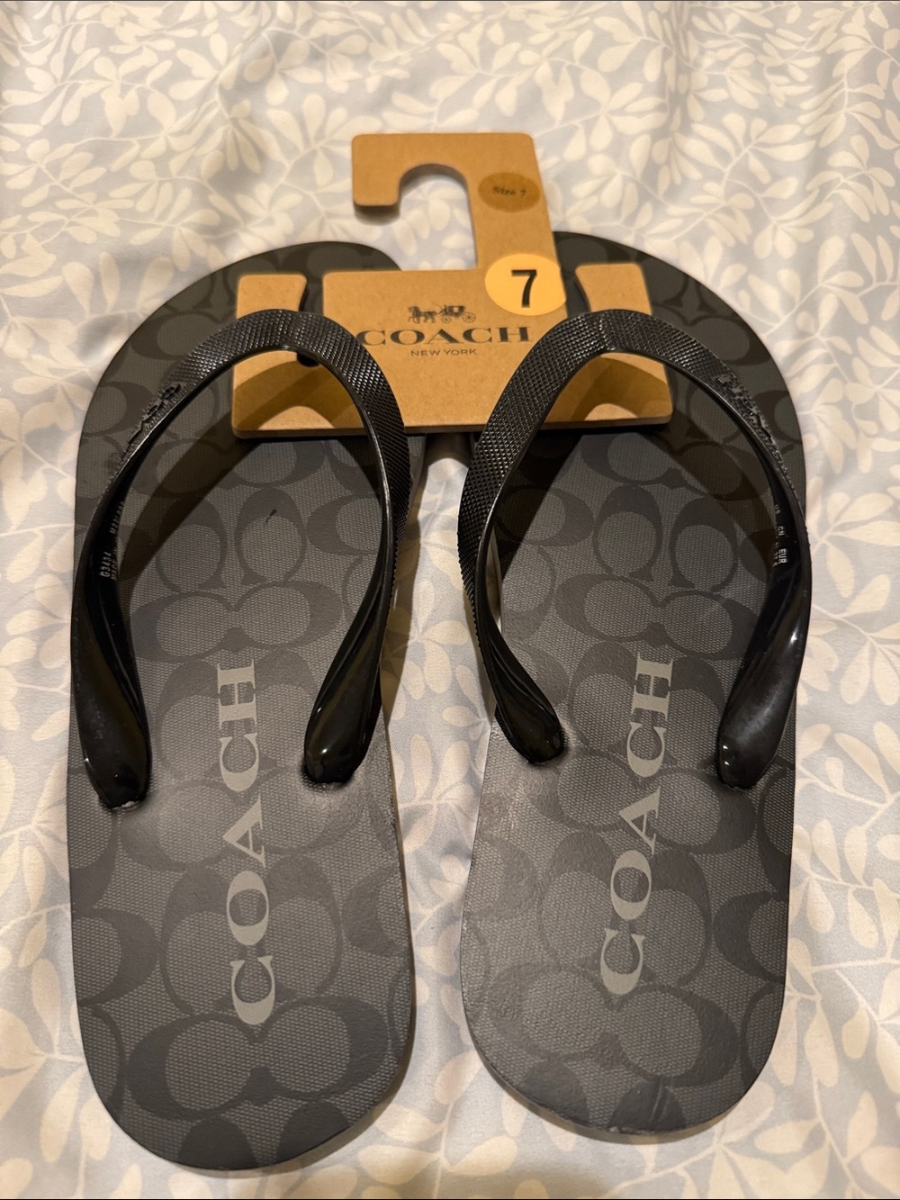 New Coach Black Logo Pattern Flip Flops Size 7